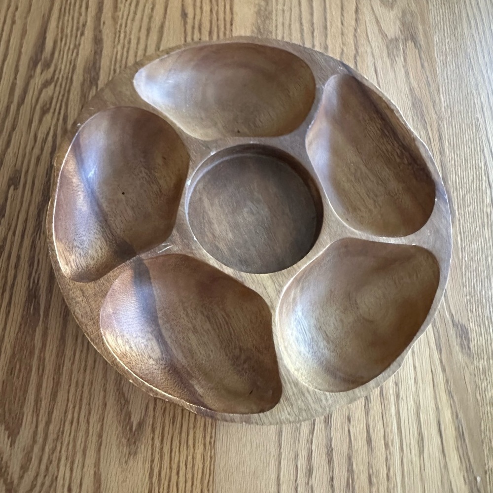 Vintage Wood Serving Tray With Wooden Bowl